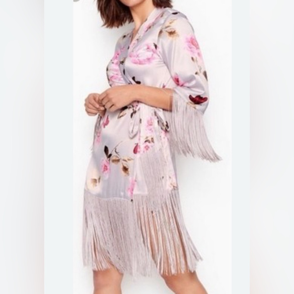 Victoria's Secret White Kimono with Pink Rose Print/ Fringe festival Coachella